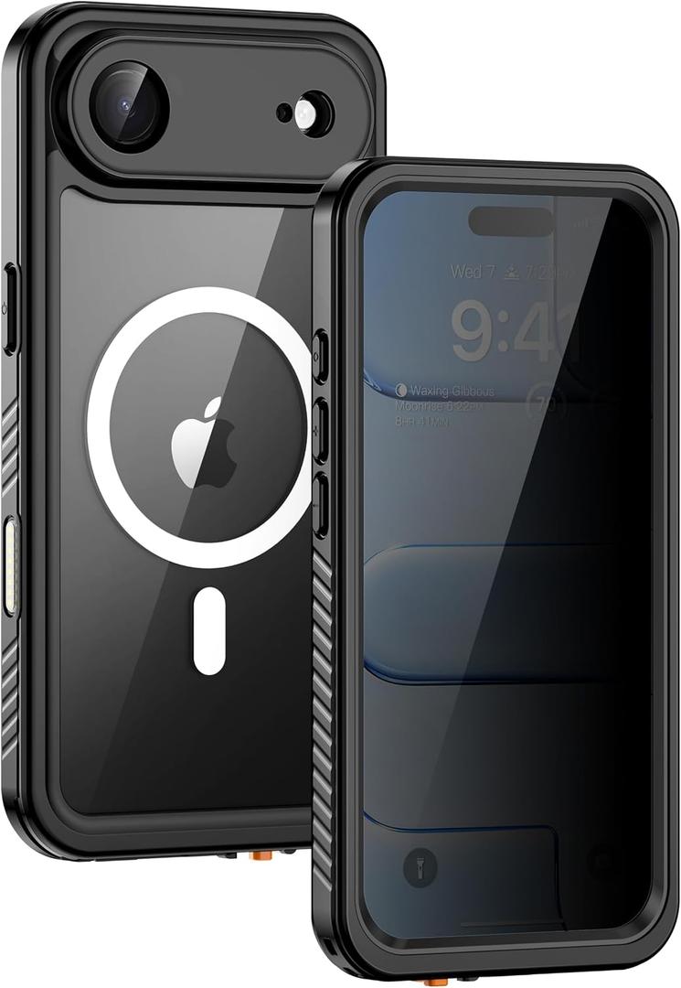 Lanhiem Magnetic for iPhone 17 Air Case Privacy, Waterproof Dustproof Case, [Built in Anti-Spy Screen Protector] [Fit for MagSafe] Heavy Duty Full Body Rugged Clear Cover for iPhone 17 Air 6.5 inch