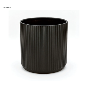 Amazon Basics Fluted Round Ceramic Planter, 8-inch, Black