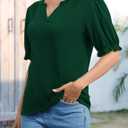 Womens Puff Short Sleeve Tops Summer V Neck Ruffle Collar T Shirt Business Casual Blouse Loose Casual Tshirts (Green, M)