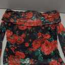 Women's Fall Tops 2025 Off The Shoulder Long Sleeve Fitted Y2k Shirts Floral Ruched Mesh Going Out Outfits(Floral Black Multicolored, Large)