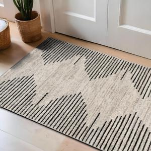 Rugshop Bohemian Stripe Stain Resistant High Traffic Living Room Kitchen Bedroom Dining Home Office Area Rug 2' 7" x 4' Cream