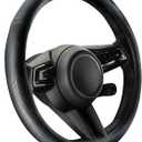 HOTOR Car Steering Wheel Cover - Universal Car Accessory for Diverse Cars, Leather Cover with Anti-Slip Lining, for Steering Wheel with a Diameter of 14.5"-15",Black