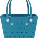 Lightweight Extra large Rubber Beach Bag Small mini Tote Bag for Gym Waterproof medium Open Handbag for Pool Sports (Medium(15*6*12.6in), M-lake Green)
