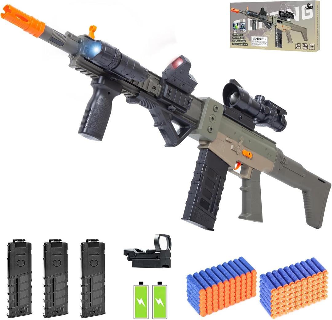 Realistic Sniper Rifle Toy Guns for Nerf Guns Bullets, Electric Foam Blaster Toy Set with Scope, 120 Soft Darts and 3 Magazines, Kids Semi Automatic Machine Toy Gun for Boys 8-12 Old (Green)