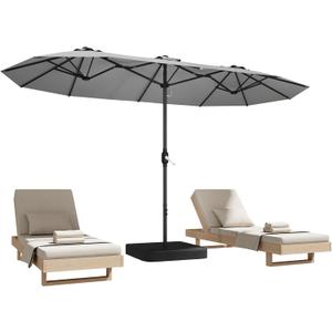 DomeShade 15ft Patio Umbrella with Base,Large Outdoor Double-Sided Rectangle Umbrella with Crank Handle, Market Umbrella for Poolside Garden Deck Backyard Beach Pools, Gray