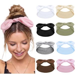 Tobeffect Bow Headbands for Women Non Slip, 3.5'' Wide Knotted Headband Hair Bands with Bows, Rabbit Ears Womens Turban Headbands Headwraps, Girls Strechy Cute Hair Accessories