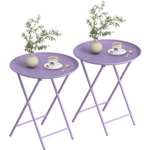Garden 4 you Folding TV Tray Table, Metal Round Side Table, Purple Dinner Table with Metal Frame, Modern Outdoor Tray Table for Living Room, Bedroom, Patio & Small Spaces, 2 Packs, 2 PCS