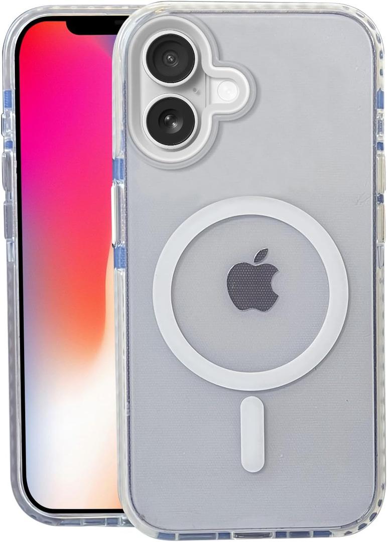 for iPhone 16 Case,MagSafe Compatible,Matte Soft Slim Shockproof Cover,Anti-Fingerprint,Anti-Yellowing,Anti-Scratch Back,Magnetic Phone Case for Women,Girl,Cute,Girly,Clear