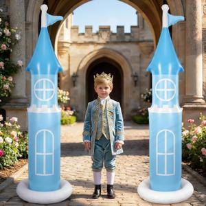2 Pack 6.2 FT Birthday Party Decorations, Castle Inflatable Stand Castle Blow Up Yard Decorations for Indoor Outdoor Party Garden Supplies (Blue,Princess)