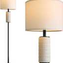 PoKat Farmhouse Floor Lamp for Living Room with Ceramic, 64" Black Standing Lamps for Living Room Corner, Modern Tall Floor Lamps for Bedroom, Sofa, Reading Nock, Rotary Switch, Matte Black