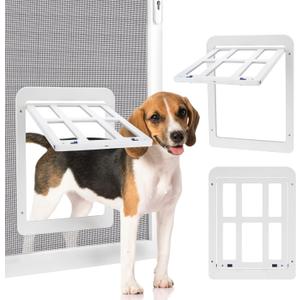 Ownpets Dog Screen Door, Inside Door Flap 11x13 Inch Lockable Pet Screen Door Magnetic Closure Sturdy Doggie Door for Screen Door(White)
