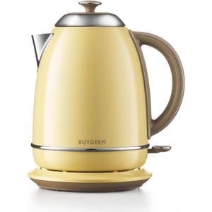 BUYDEEM K640 Stainless Steel Electric Tea Kettle with Auto Shut-Off and Boil Dry Protection, 1.7 Liter Cordless Hot Water Boiler with Swivel Base, 1440W, Mellow Yellow