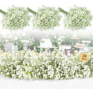 MAQIAHN 30 Baby Breath Artificial Flowers - Babies Breath Flowers Artificial Bulk Faux Flowers Bouquet White Flores Greenery Real Touch Fake Flower Arrangements Wedding Centerpieces Tables Decorations