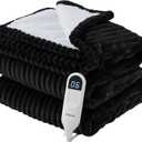 Bedsure GentleSoft Electric Blanket Twin - Soft Ribbed Flannel Heated Blanket, Heating with 10 Time Settings, 6 Heat Settings, and 8 hrs Timer Auto Shut Off, Gifts for Grandma (62x84 inches, Black)