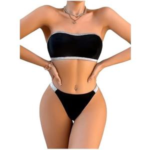 WDIRARA Women's Glitter Strapless Lingerie Set 2 Piece Bandeau Bra Panty Sets, Size M