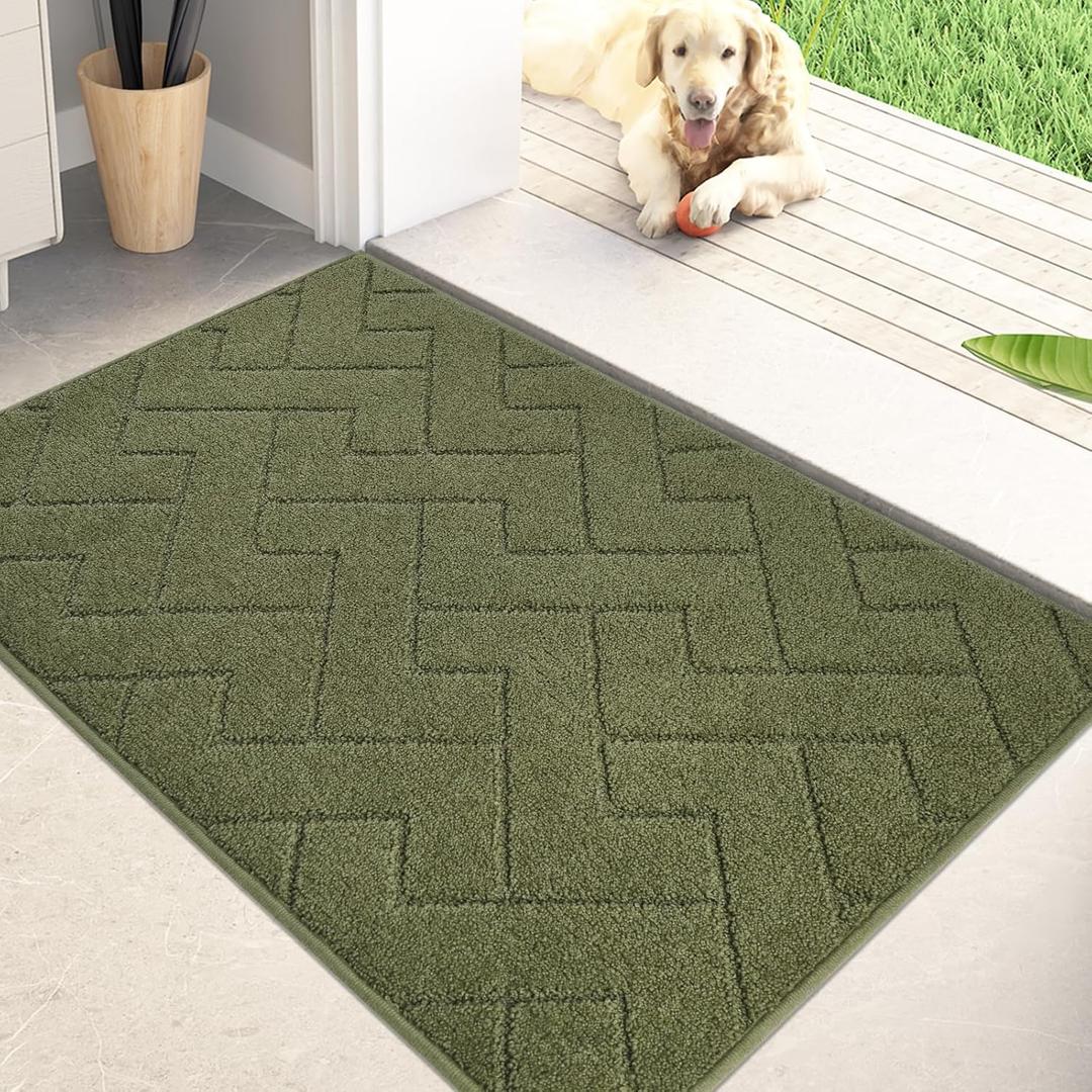 PURRUGS Dirt Trapper Door Mat 24" x 35.5", Non-Slip Machine Washable Entry Rug, Shoe Scraper, Dog Doormat, Super Absorbent Welcome Mat for Front & Back Door, Muddy Wet Shoes & Paws, Sage Green