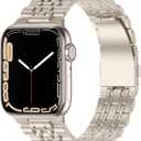 Anlinser Metal Bands Compatible with Apple Watch Band 49mm 46mm 45mm 44mm 42mm for Women Men, Stainless Steel Replacement Strap for iWatch Ultra 3/2/1 Series 11 10 9 8 7-1 SE (Starlight)