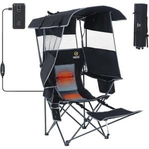 Nice C Chair with Canopy, Heated Camping Chair with Battery, Outdoor Sports Chairs with Shade, Heated Folding Umbrella Lawn Chairs, with Removable Footrest (1-Pack)