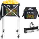 Pickleball Cart Portable Tennis Balls Hopper,Holds 180 Pickleballs or 210 Tennis Balls,Pickle Ball Equipment,Ball Caddy with Wheels for Pickleball Player Training