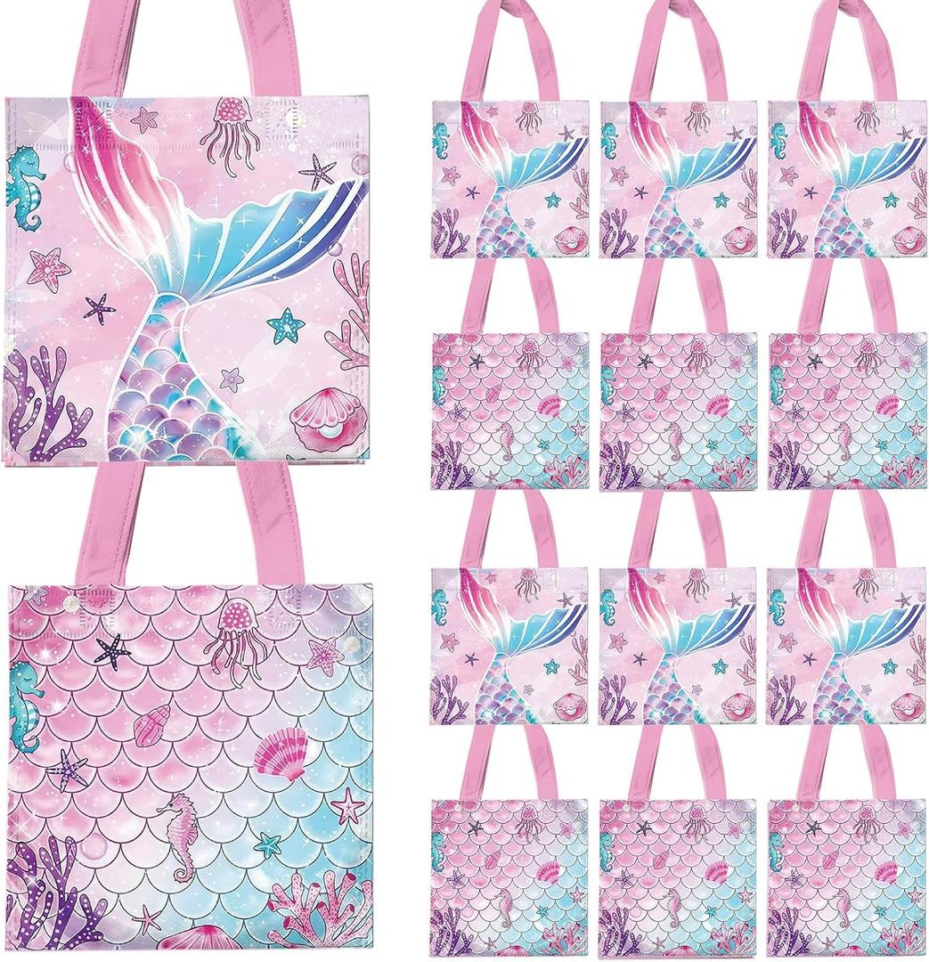 Yizeda 20Pcs Mermaid Gift Bags Party Favors Bags Non-woven Treat Bags with Handle for Girls Birthday Baby Shower Mermaid Party Supplies Decorations