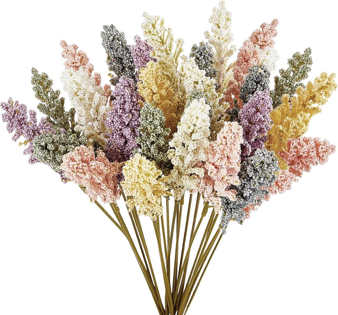 WILLBOND 24 Pcs Artificial Breath Flowers Pastel Foam Berry Spike Picks Mini Fake Vanilla Flower Faux Bouquet for Home Vase Wedding Party Indoor Office Outside Hanging Decoration