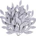 20 Pieces Artificial Silver Glitter Leaf Spray Leaf Picks 13" Tall for Christmas Winter Wedding Wreath Tree Swag Floral Arrangment Vase Bouquets Table Centerpieces Decoration