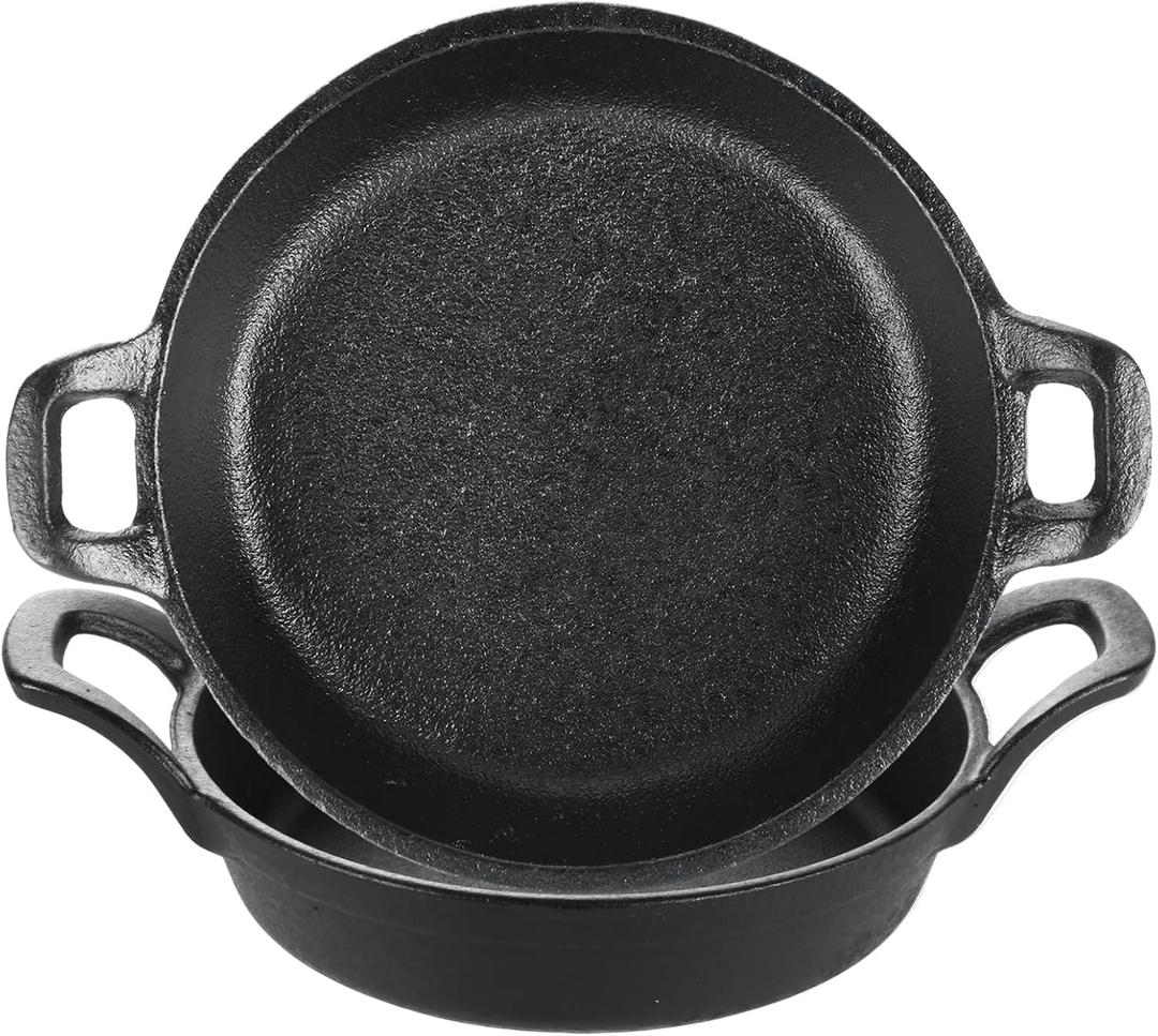 2 Pack Small Cast Iron Skillet, 7 x 7 x 1.7 Inch Small Cast Iron Frying Pan with Handle, Pre-Seasoned Cast Iron Skillet Set, Black Casserole Dish for Kitchen, Indoor, Outdoor, Picnic