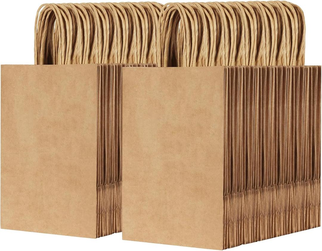 200Pcs Paper Bags 5.8x3.2x8.3'',Gift Wrap Brown Bags with HandleSmall Paper Bag (Brown)