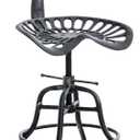 Diwhy Industrial Design Metal Adjustable Height Backrest Chair Vintage Tractor Saddle Bar Stool (Silver)