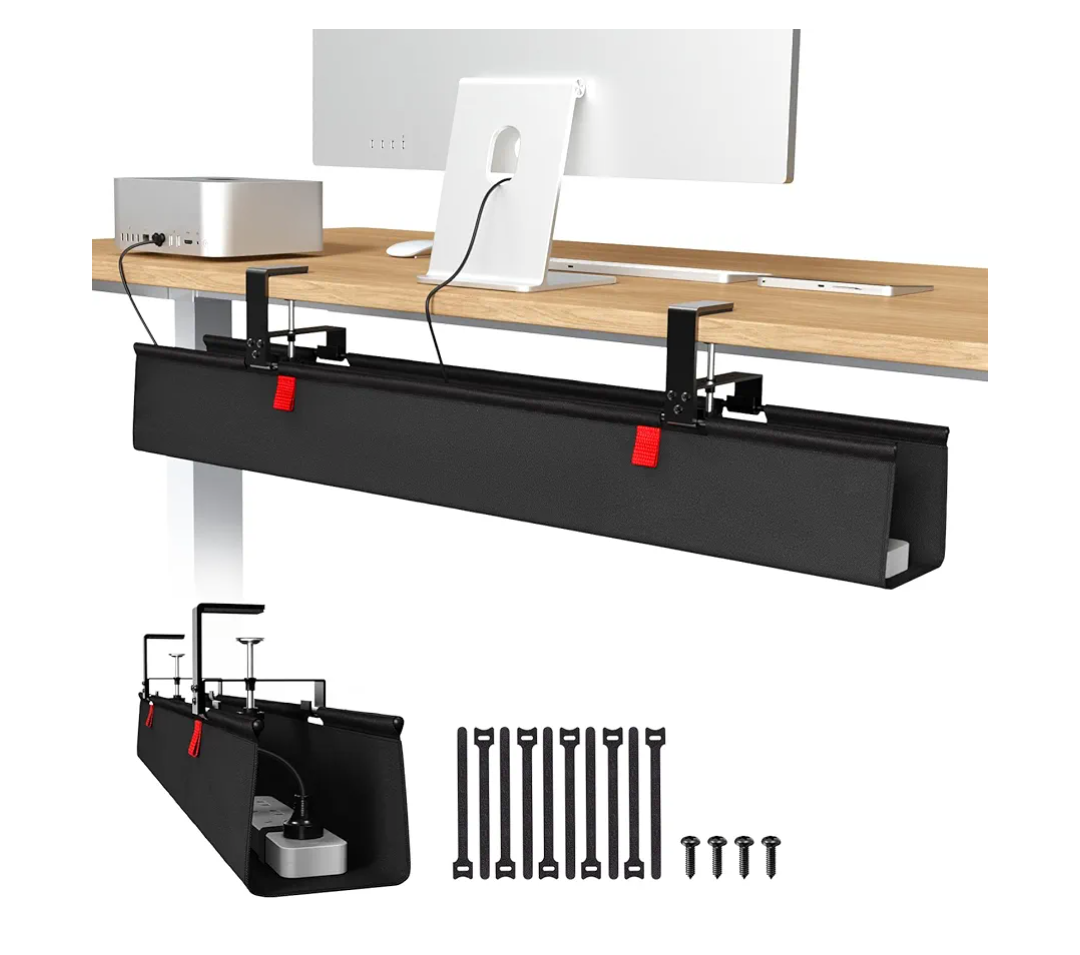 Univivi No Drill Under Desk Cable Management Tray, 36" Cord Organizer for Table, Clamp/Screw Mount Desk Cable Management, Premium Fabric Cable Management Tray for Office, Home