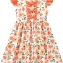 Orange Flower Dress for Toddlers Girl 3 4 Year Old Kids Ruffle Short Sleeve Dresses 3t 4t Little Girls Cute 3D Printed Floral Back Bow Frock Size 3-4