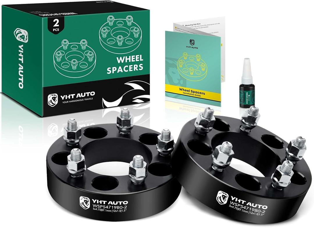 YHTAUTO 5x4.75 Hub Centric Wheel Spacers 1.5'' Compatible with Chevrolet, GMC, Cadillac, Pontiac Models, Camaro, Jimmy Tire Spacers w/ M12x1.5 Studs, 87.1mm Hub Bore 5 Lug 2PCS Black Wheel Adapter (1.5 Inch Thickness)