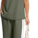 Saloogoe Two Piece Sets for Women Summer Outfits Lounge Sets V Neck Tops Wide Leg Pants Woman Vacation Travel Outfits, M