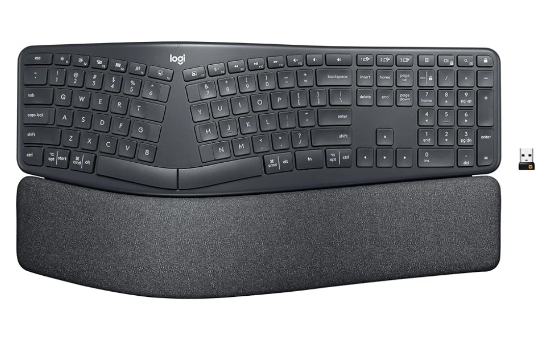 Logitech ERGO K860 Wireless Ergonomic Keyboard - Split Keyboard, Wrist Rest, Natural Typing, Stain-Resistant Fabric, Bluetooth and USB Connectivity, Compatible with Windows/Mac, Black