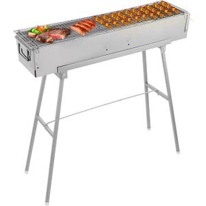 IRONWALLS Portable Charcoal Grills, 32" x 8" Stainless Steel Folded Camping Grill Kebab Skewer Barbecue Grill Kit for Garden Backyard Party Picnic Travel Home Outdoor Cooking Use