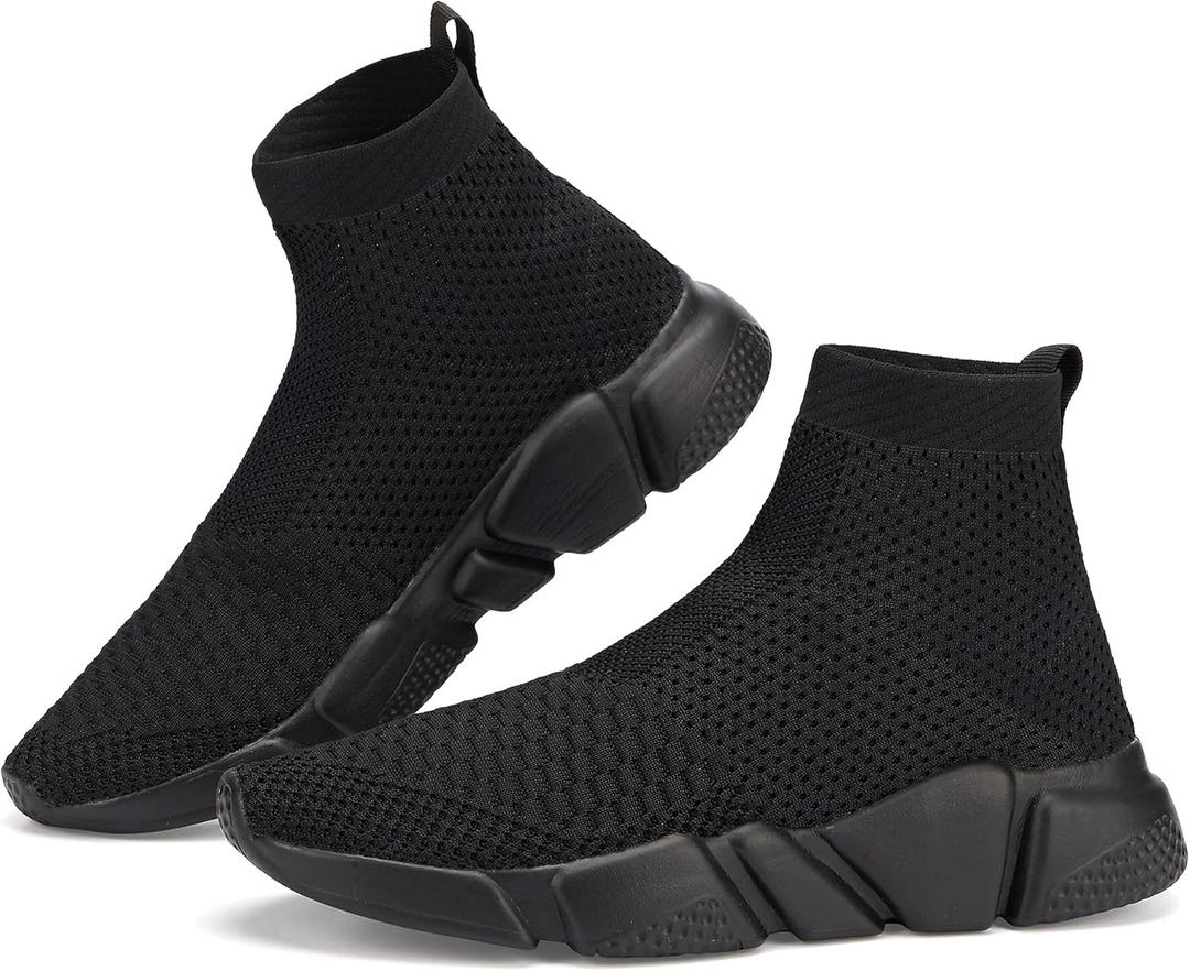 Santiro Walking Shoes for Men Lightweight High Top Sneakers Breathable Knit Athletic Running Shoes Fashion Gym Sports Shoes (11, All Black)