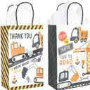 DjinnGlory 36 Pack Construction Themed Party Favor Goodie Bags with Handles (Yellow, Black) and 36 White Tissue Paper for Boys Birthday Parties, 9x5.5x3.15 Inch