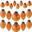 Deekin 24 Mini Thanksgiving Glass Fall Tree Ornaments Set Pumpkin Ornaments Assorted Ball Glass Pine Cone Hanging Decorations for Small Christmas Tree, Fall Decorations with Loop, 3 Styles(Orange)