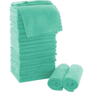 MOONQUEEN Ultra Soft Premium Washcloths Set - 12 x 12 inches - 24 Pack - Quick Drying - Highly Absorbent Coral Velvet Bathroom Wash Clothes - Use as Bath, Spa, Facial, Fingertip Towel (Aqua Green)