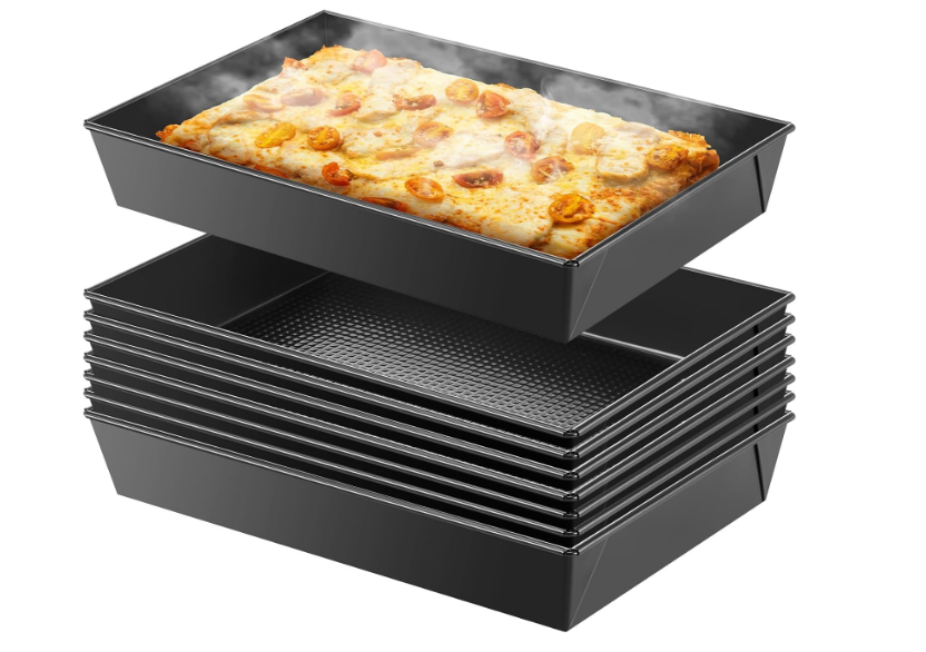 RimCereal 8 Pcs Detroit Style Pizza Pan 10 x 14 x 2.36 Inch Hard Rectangular Deep Pizza Pans Non Stick Sicilian Style Pan Dish Pre Seasoned Bakeware Kitchenware