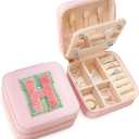 SANDJEST Personalized Jewelry Box, Pink Travel Jewelry Box with Initial H, Small Monogrammed Jewelry Case Organizer for Girls Women Teen Kids, Mini Travel Essentials Gifts for Birthday Christmas