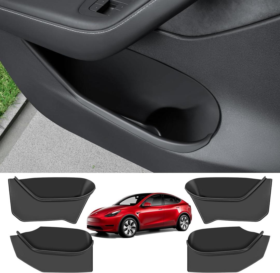 4PCS Door Side Storage Box for Tesla Model Y 2021-2024 (Only Fit Suede Surface Door Side) Upgraded Silicone Organizer Front and Rear Slot Pockets Protector (Not Fit 2025 Model Y Juniper)