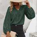 Long Sleeve Blouses for Women, Leopard Print Chiffon Tops V Neck Loose Business Shirts Casual Work Tunic (Green, XL)