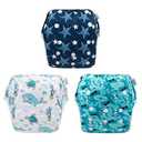 Babygoal Baby & Toddler Boy and Girl Swim Diapers, Reusable Adjustable Washable One Size Fits 6M-3T Gifts and Swimming Lessons 3 Pack 3ZSD07 (Large, Shark & Tortoise)
