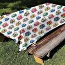 DPLin Camping Tablecloth Waterproof Reusable Picnic Table Cover Happy CamperTablecloth Outdoor Picnic Blanket (Retro Vinyl, 54" X108")