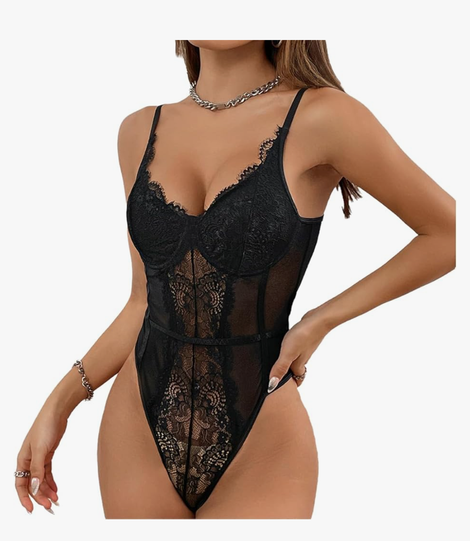 Sexy Lingerie for Women Floral Lace Teddy Bodysuit Corset Nighty One Piece Mini BabyDoll size L