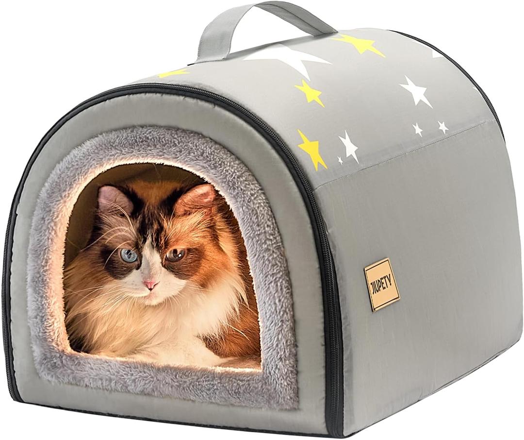 Jiupety Indoor Dog House, 2 in 1 Portable Foldable House Bed with Cover, Pet Tent & Cave Bed for Cats and Small Dogs, M(17"14"13"), Up to 9 Lb, Grey Jiupety Indoor Dog House, 2 in 1 Portable Foldable House Bed with Cover, Pet Tent & Cave Bed for Cats and Small Dogs, M(17"14"13"), Up to 9 Lb, Grey