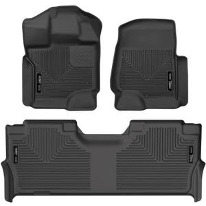 Husky Liners X-act Contour Floor Mats | Fits 2021-2026 Ford F-150, 2022-2025 Lightning, SuperCrew (Crew Cab) w/Fold Flat Storage | Front & 2nd Row, 3-pc Black - 53468