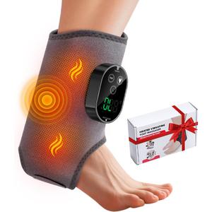 Ankle Massager,3-in-1 Wearable Hot & Vibration Massager for Feet, Ankles, and Arms | Reusable Heating Pad Brace for Home Recovery (Grey)