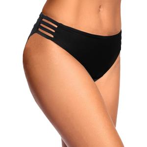 Zmart Women Strappy Bikini Bottoms Full Coverage Bathing Suit Swim Low Rise Cutout Swimsuit Bottom (Small, Black)